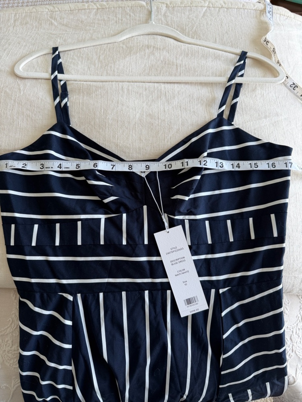 NWT! Veronica Beard Blige Stripe A-Line Midi Dress Navy/White Size 10 - Picture 8 of 8
